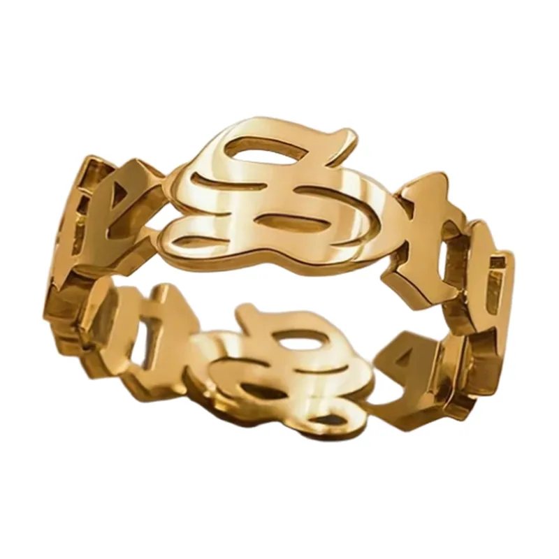 Bague Script Gothique Couleur Or, Acier Inoxydable