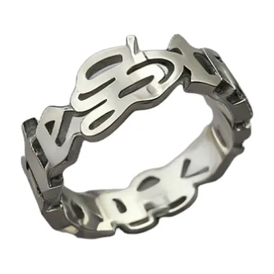 Anillo de Banda con Recortes Geométricos, Acero Inoxidable