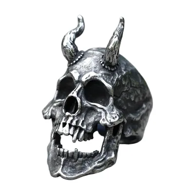 Bague Crâne à Cornes, Bijou Gothique, Acier Inoxydable