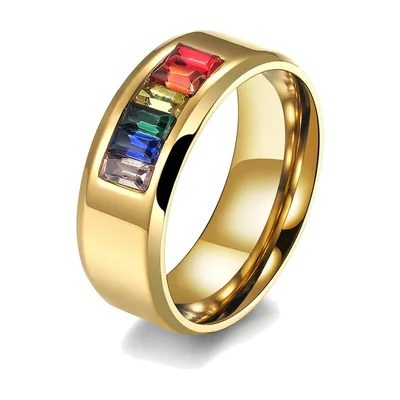 Bague Arc-en-ciel avec Pierres, Acier Inoxydable