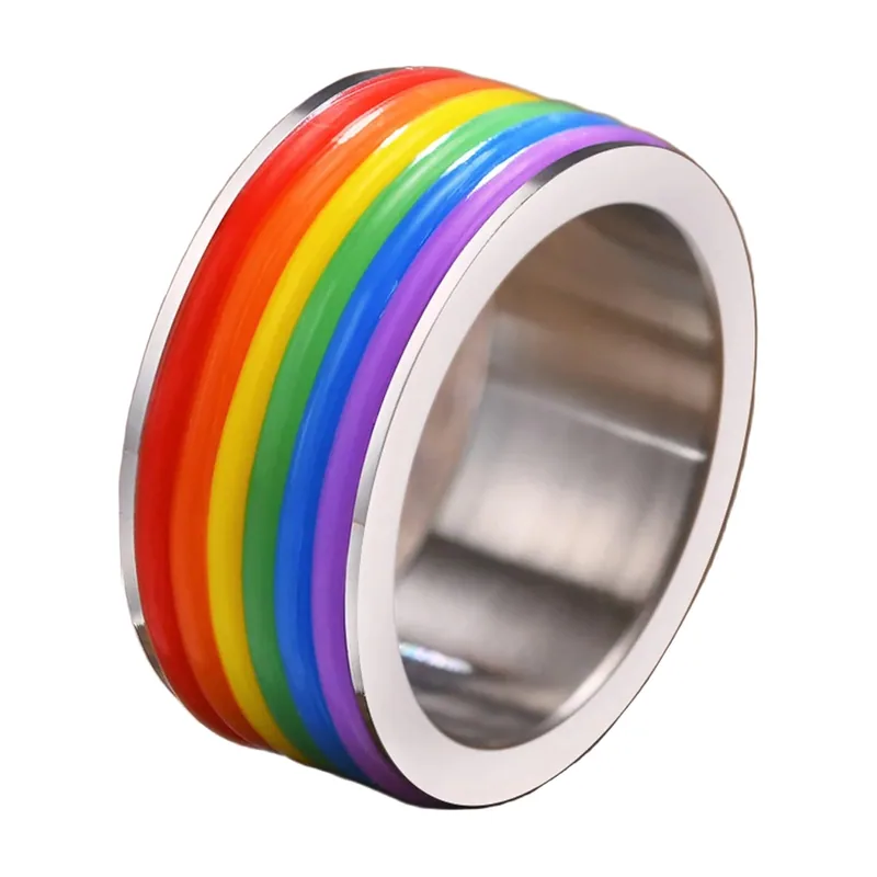 Rainbow Stripe Dome Ring, 316L Stainless Steel