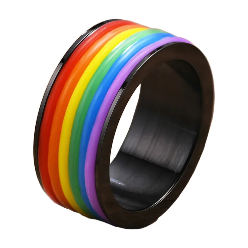 Regenbogen-Streifen Ring im Dome-Design, Edelstahl