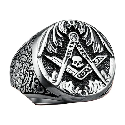 Anillo Sello de Calavera Masónica con Circonita, Acero Inoxidable