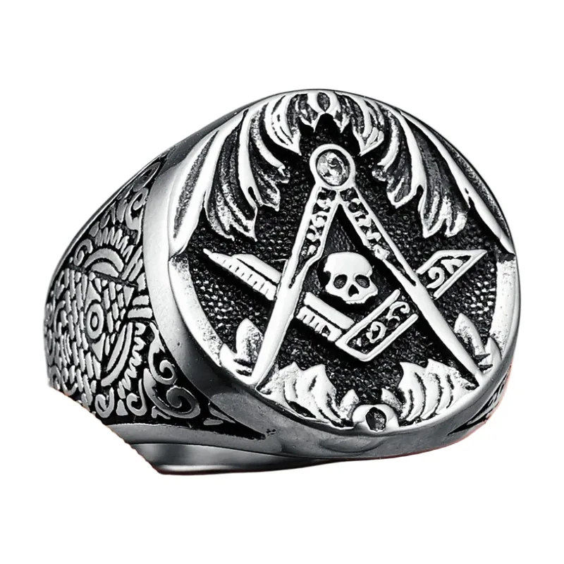 Anello Siginetto Teschio Massonico con Zircone, Acciaio Inox