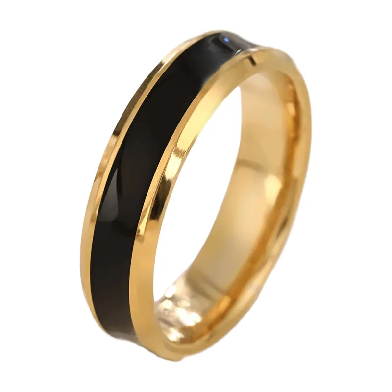 Bague Minimaliste avec Incrustation Noire, Acier Inoxydable