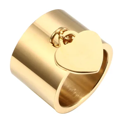 Anello a fascia con ciondolo a cuore, acciaio inossidabile 316L