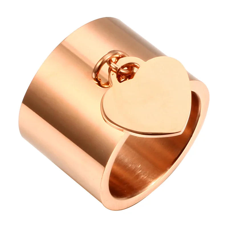 Bague Large avec Charme Cœur, Acier Inoxydable 316L