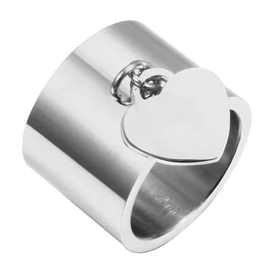 Anillo de Banda Ancha con Colgante de Corazón, Acero Inoxidable 316L