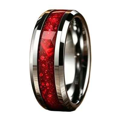 Anillo con piedras rojas Galaxia Nebulosa, Acero Inoxidable