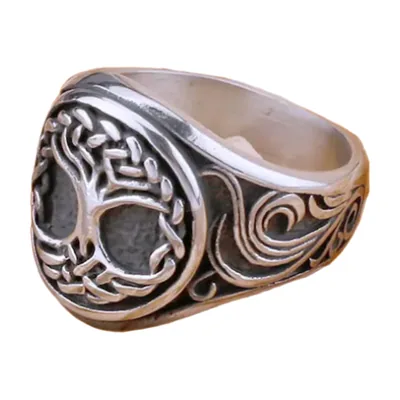 Anillo Yggdrasil Árbol de la Vida con Runas Nórdicas, Acero Inoxidable