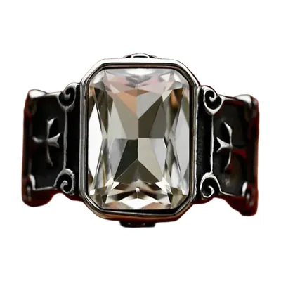 Anillo de Cruz Gótica con Zirconia Clara, Acero Inoxidable
