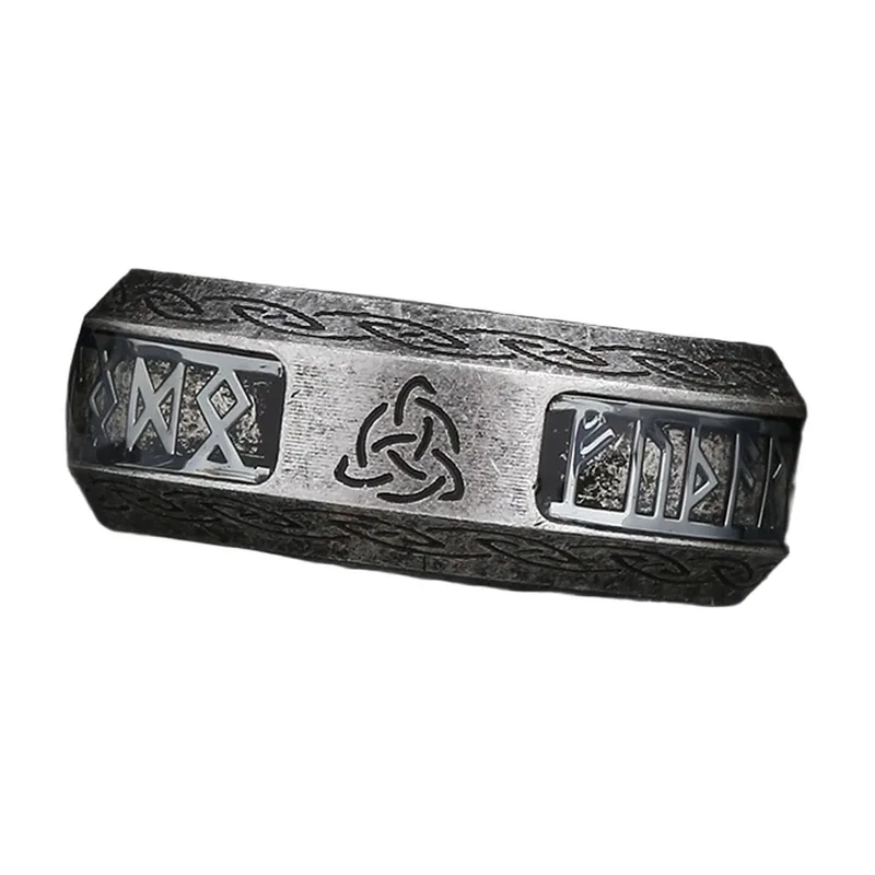 Anello Nodo Celtico e Rune Norrene, Acciaio Inossidabile