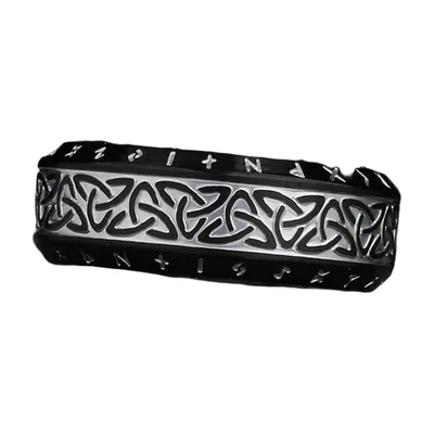 Anello Nodo Celtico con Rune Nordiche, Acciaio Inox