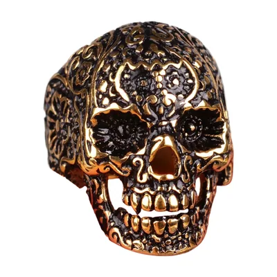 Anello Skull con Incisioni Vintage, Acciaio Inossidabile