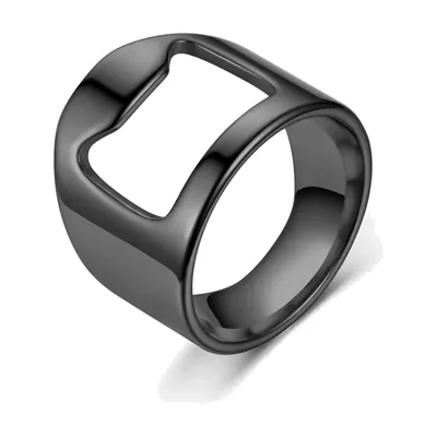 Anillo Geométrico Calado, Acero Inoxidable Negro Pulido
