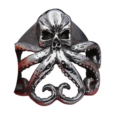 Octopus and Skull Statement Ring, 316L Stainless Steel