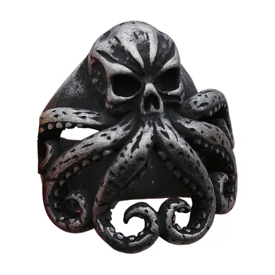 Statement-Ring mit Totenkopf und Krake, 316L Edelstahl