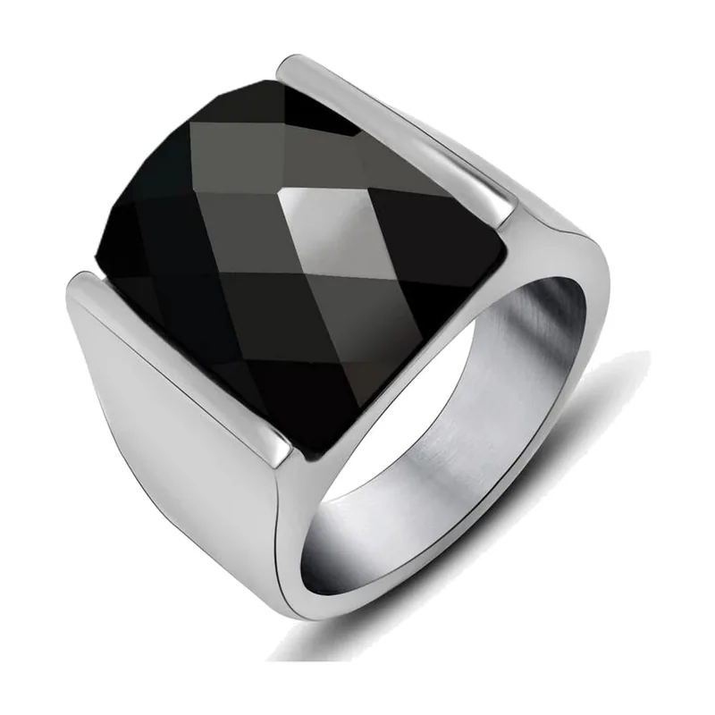 Herren Siegelring mit schwarzem Opal-Stein, Edelstahl