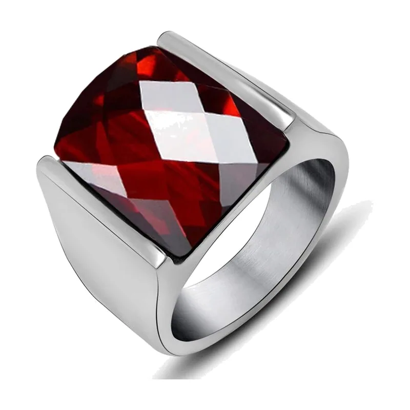 Herren Siegelring mit rotem Opal-Stein, Edelstahl