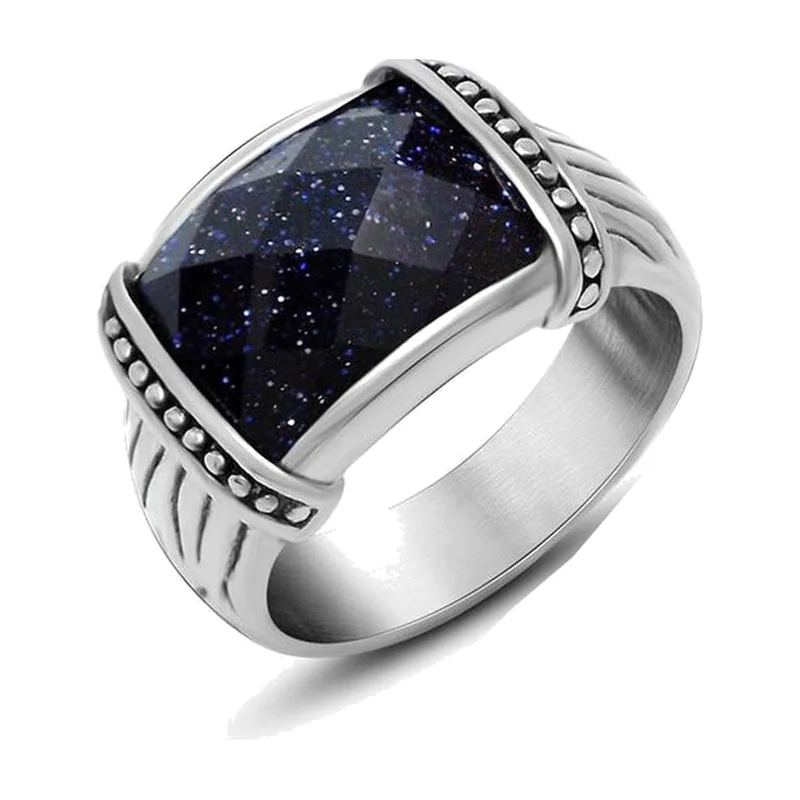 Herren Siegelring mit blauem Opal-Stein, Edelstahl