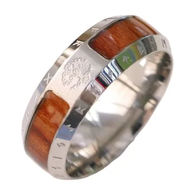 Yggdrasil Lebensbaum Ring mit Runen für Herren, Edelstahl