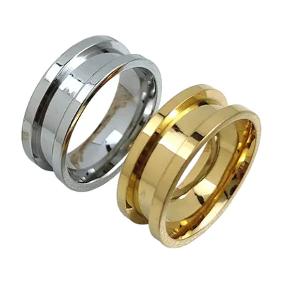 Anillo de Banda Ranurada para Hombre, Acero Inoxidable Pulido