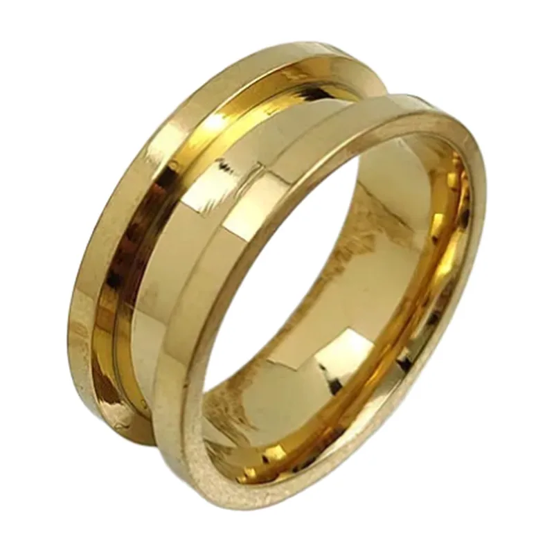 Bague à Rainures Dorée pour Homme, Acier Inoxydable 316L