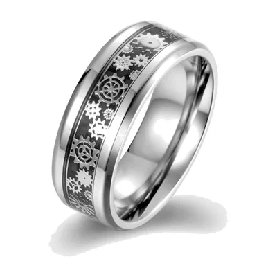 Steampunk Zahnrad-Ring mit schwarzer Einlage, Edelstahl