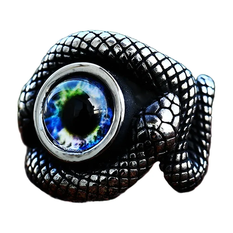 Bague Œil de Serpent avec Pierre Multicolore, Acier Inoxydable