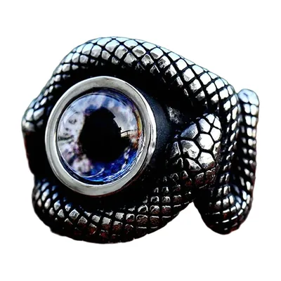 Anello Serpente con Pietra Blu, Acciaio Inossidabile 316L