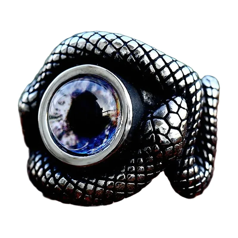 Bague Serpent avec Pierre Bleue, Acier Inoxydable 316L