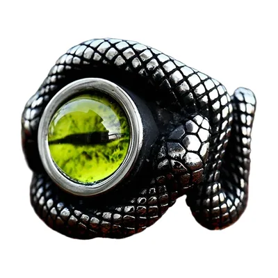 Anello Occhio di Serpente con Pietra Verde, Acciaio Inox