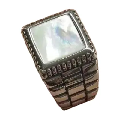 Anello Sigillo Quadrato con Pietra Onice Bianca, Acciaio Inossidabile
