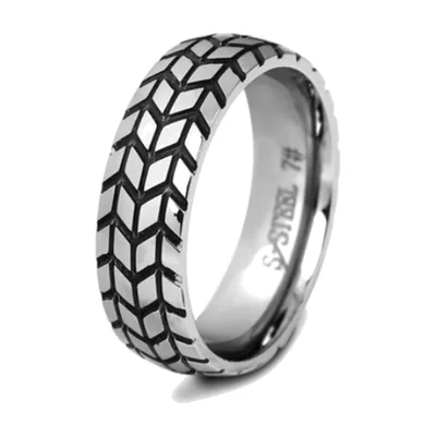 Tyre Tread Pattern Band Ring, 316L Stainless Steel