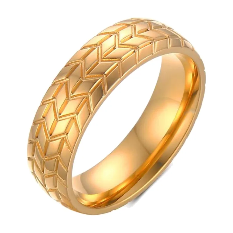Tire Tread Pattern Band Ring, Stainless Steel