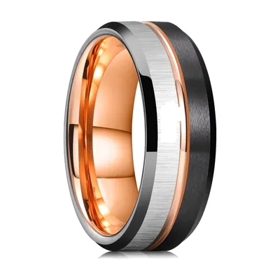 Herren Ring mit abgeschrägten Kanten und gebürsteten Akzenten, Edelstahl