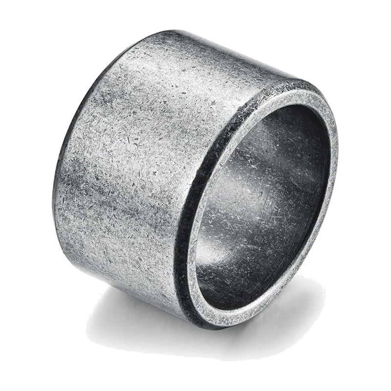 Bague large brossée à bords biseautés, Acier Inoxydable