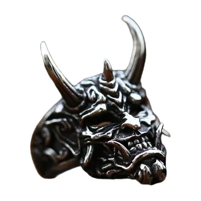 Prajna Dämonenmaske Statement-Ring aus Edelstahl