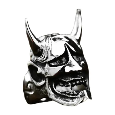 Bague Oni Masque de Démon, Acier Inoxydable 316L