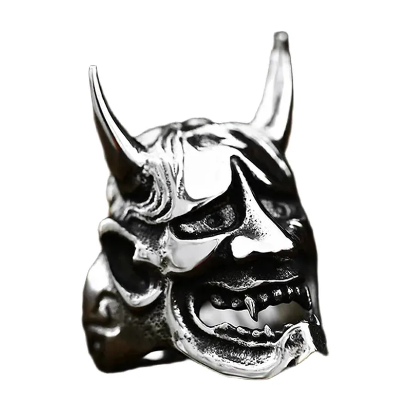 Oni Demon Mask Statement Ring, 316L Stainless Steel