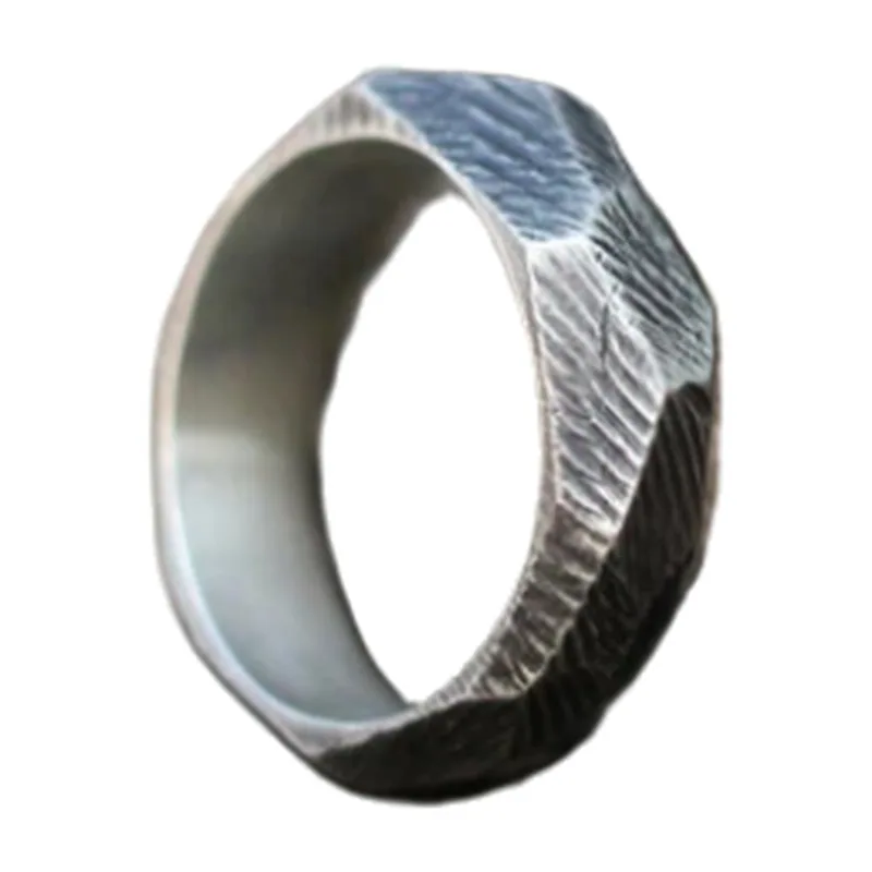 Bague Géométrique à Facettes Style Viking, Acier Inoxydable