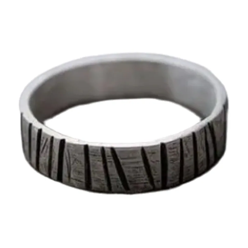 Viking Style Band Ring with Linear Engravings, Stainless Steel