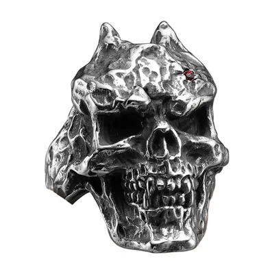 Skull Statement Ring with Red Stone, Stainless Steel