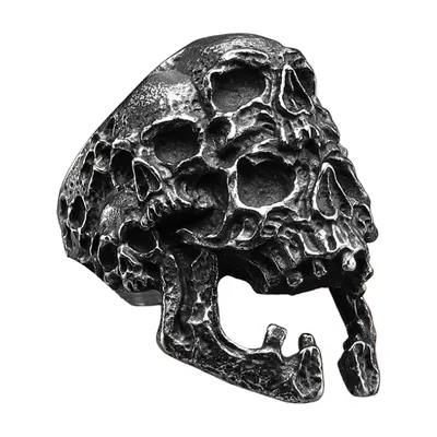 Totenkopf Statement-Ring mit Antik-Finish, Edelstahl