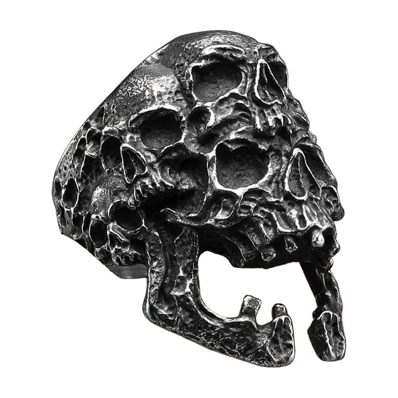 Totenkopf Statement-Ring mit Antik-Finish, Edelstahl