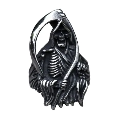 Grim Reaper Ring with Scythe, 316L Stainless Steel