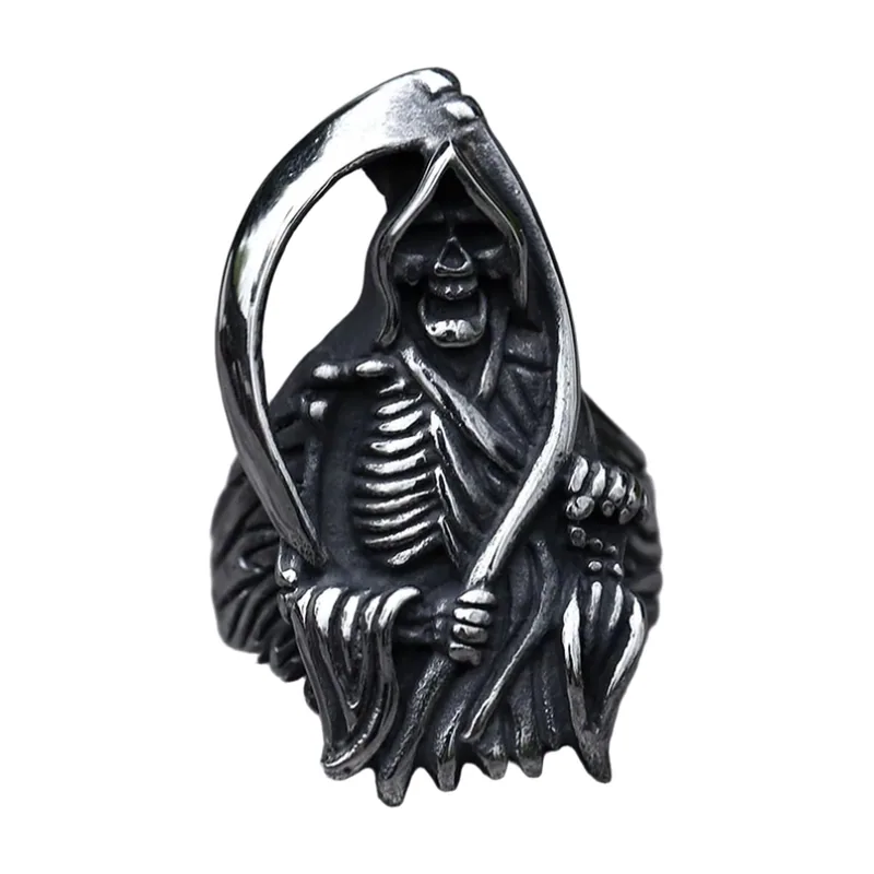 Grim Reaper Ring with Scythe, 316L Stainless Steel
