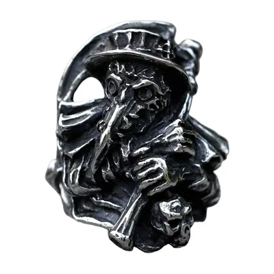 Grim Reaper Ring with Skull and Scythe, Stainless Steel