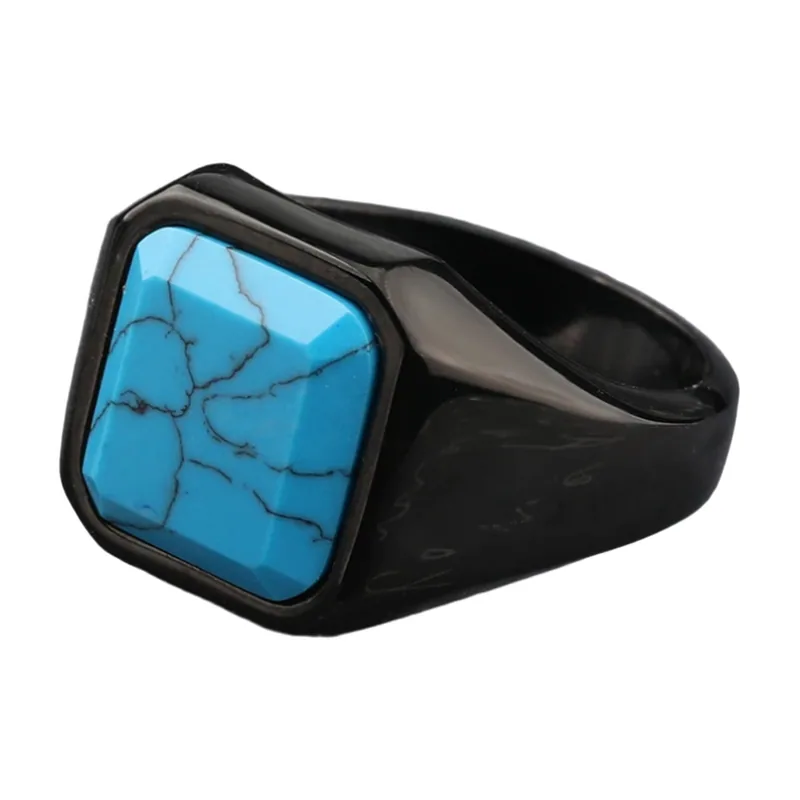 Square Signet Ring with Blue Stone, Stainless Steel