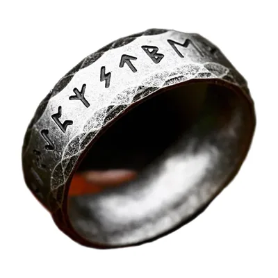 Anillo de Runas Odín Vikingo, Acero Inoxidable 316L Martillado